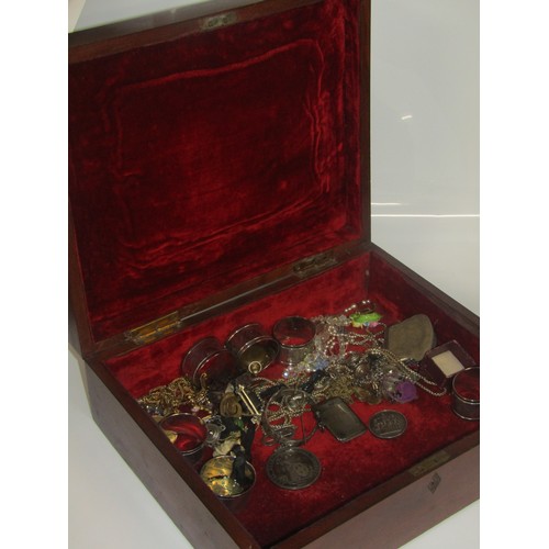 1911A - 19C MAHOGANY BOX AND MISC JEWELLERY