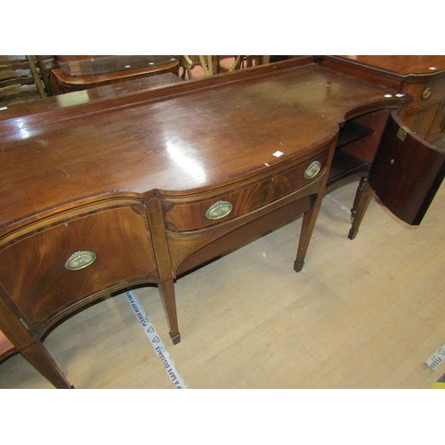 2098 - 19c MAHOGANY SERPENTINE SIDEBOARD ON STRAIGHT TAPERING LEGS WITH SPLAYED FEET HAVING TWO CENTRAL DRA... 