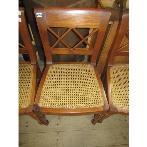 2150 - SET OF FOUR MAHOGANY LATTICE BACK CANE SEAT SINGLE CHAIRS 86cms H