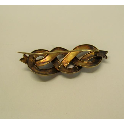 156 - A gold turquoise bead set brooch of guilloche form, 9g, 6cm w.