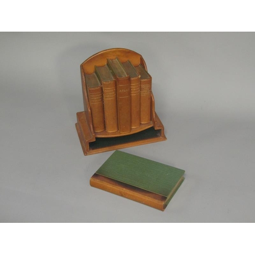 1 - An early 20c Fortnum & Mason brown leather bound reference library of six books comprising a Diction... 