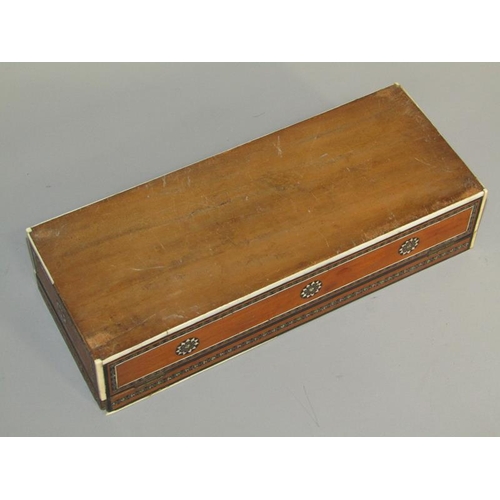 59 - A 19c Indian sandalwood white and coloured mosaic bone decorated box of rectangular form with hinged... 