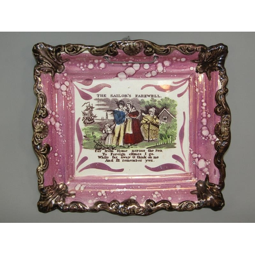 278 - Two 19c Sunderland lustre plaques,' The sailors Farewell' & 'May they ever be United', each 23cm w.