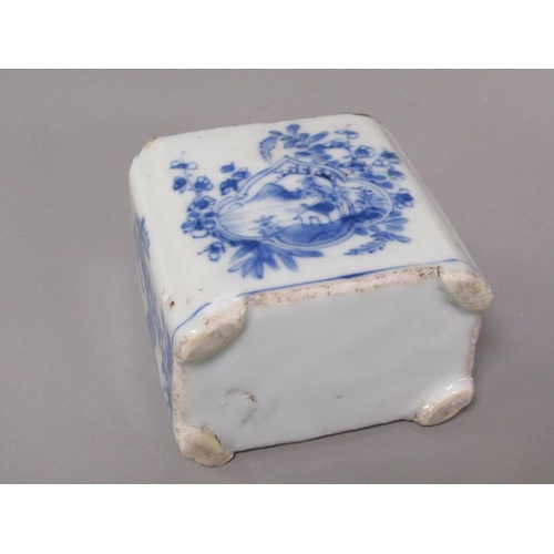 266 - An 18c Cantonese blue on white decorated tea caddy (no cover), 9.5cm h.