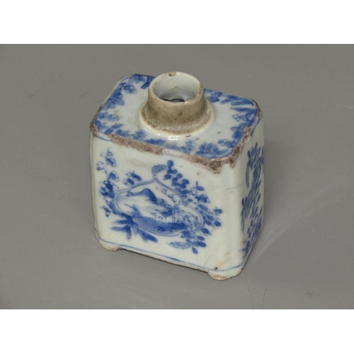 266 - An 18c Cantonese blue on white decorated tea caddy (no cover), 9.5cm h.