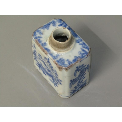 266 - An 18c Cantonese blue on white decorated tea caddy (no cover), 9.5cm h.