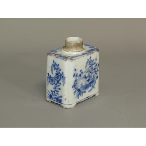 266 - An 18c Cantonese blue on white decorated tea caddy (no cover), 9.5cm h.