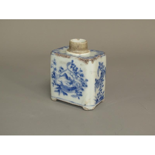 266 - An 18c Cantonese blue on white decorated tea caddy (no cover), 9.5cm h.