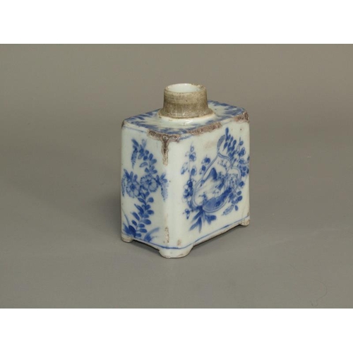 266 - An 18c Cantonese blue on white decorated tea caddy (no cover), 9.5cm h.