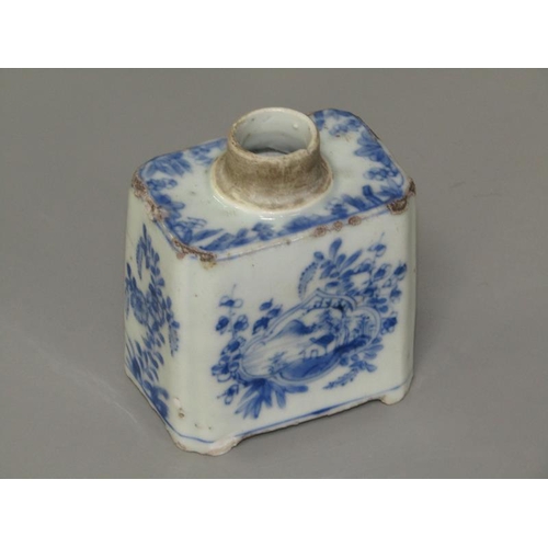 266 - An 18c Cantonese blue on white decorated tea caddy (no cover), 9.5cm h.