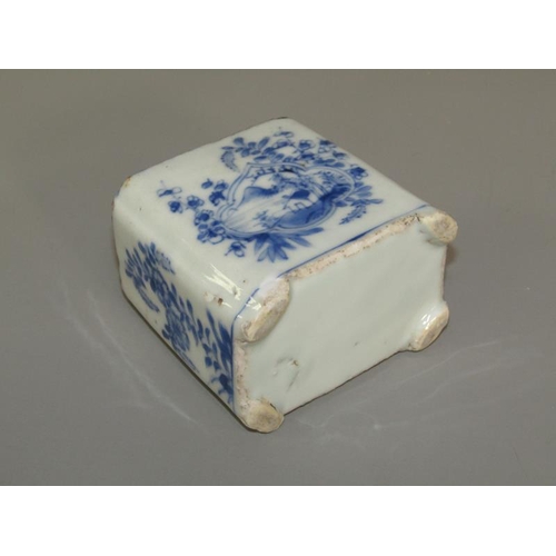 266 - An 18c Cantonese blue on white decorated tea caddy (no cover), 9.5cm h.