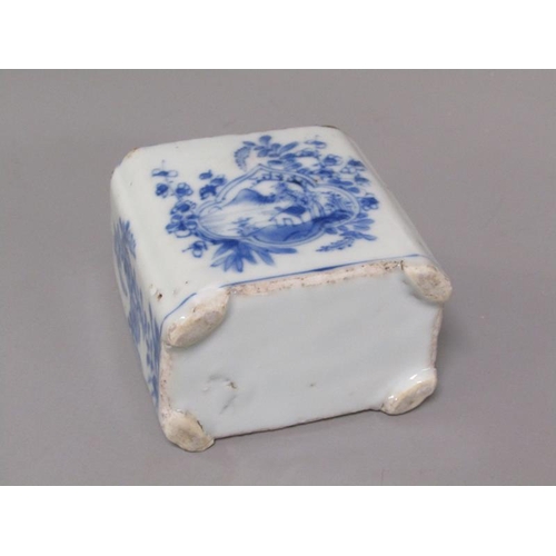 266 - An 18c Cantonese blue on white decorated tea caddy (no cover), 9.5cm h.