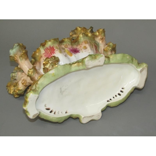 272 - A 19c Moore centre piece bowl with leaf candle holders on a shaped and pierced base decorated with f... 