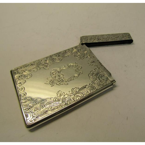 213 - A mid Victorian silver visiting card case chased with scrolling leaf and flowers, makers mark for Sa... 