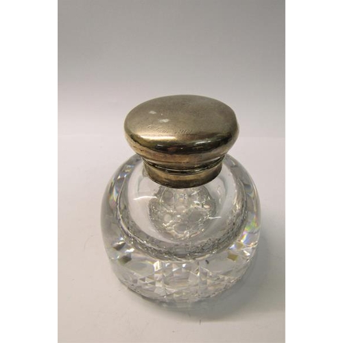 219 - A late Victorian large clear glass inkwell with silver mount and hinged domed cover, makers mark for... 