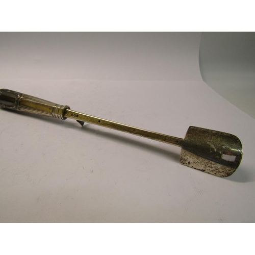 220 - An early 19c stilton cheese scoop with push off, the scoop with makers mark for William Charles & He... 