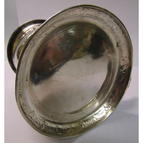 237 - A mid 18c silver tankard with scrolling handle and hinged domed cover with thumb piece and having la... 