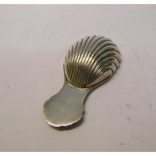 160 - A silver tea caddy spoon, shell shaped with shell embossed handle, makers mark for David Hollander &... 