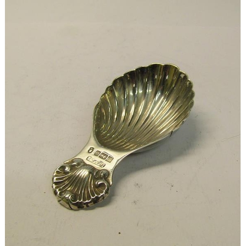 160 - A silver tea caddy spoon, shell shaped with shell embossed handle, makers mark for David Hollander &... 