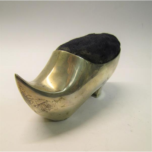 167 - A late Victorian silver large pin cushion in the form of a Dutch clog, makers mark for George Nathan... 