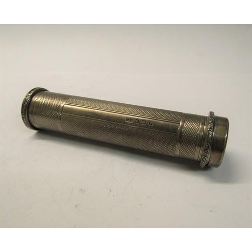 175 - A silver cased pocket torch with engine turned panel decoration, makers mark for Crisford & Norris, ... 