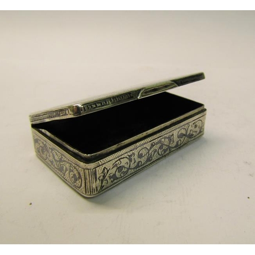 178 - A 19c Russian silver Niello decorated snuff box, .84 mark, 6cm w.