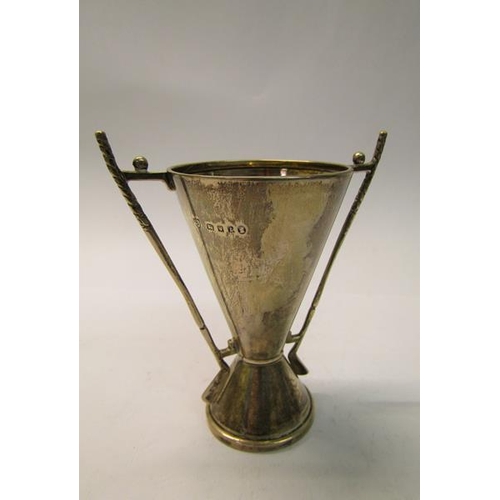 183 - A silver golf trophy, the handles formed as two golf clubs, makers mark for Edward Barnard & Sons, L... 