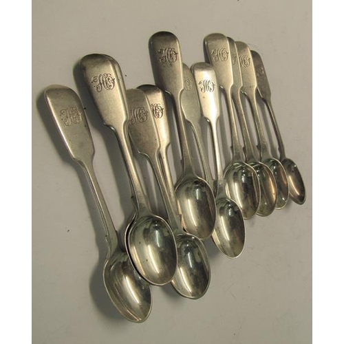 185 - A set of twelve Victorian silver coffee spoons, makers mark for Henry Holland, London 1874, 3.7ozt.