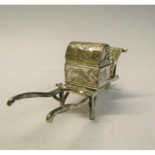 165 - A late 19c Dutch silver barrow transporting a hinged domed top box, 9cm w.