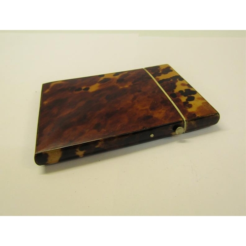 77 - A late 19c tortoiseshell visiting card case with ivory rims, 8cm x 10.5cm.