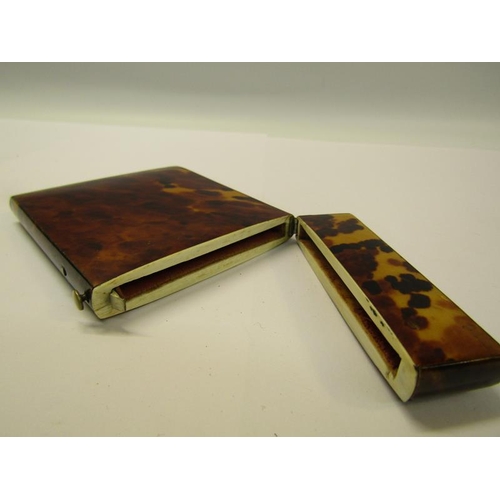 77 - A late 19c tortoiseshell visiting card case with ivory rims, 8cm x 10.5cm.