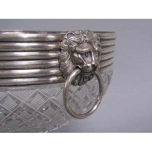 257 - An early 19c cut glass bonbonniere, the lift off bonbonniere with a ribbed silver band and lion mask... 