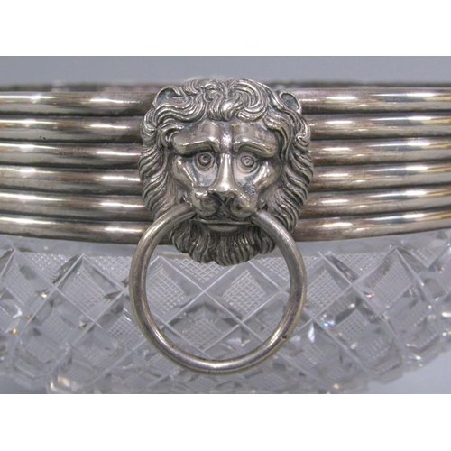 257 - An early 19c cut glass bonbonniere, the lift off bonbonniere with a ribbed silver band and lion mask... 