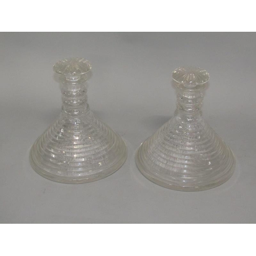 258 - A pair of 19c ships decanters of stepped cut design, engraved with oval panels of sailing vessels an... 