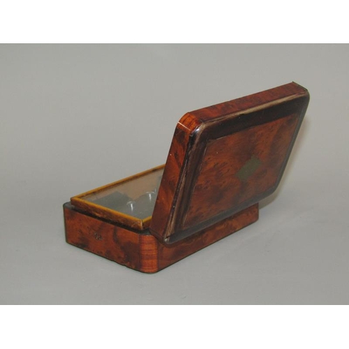 14 - A late 19c Swiss miniature music box in burr walnut cased with ebonised edging to the lid which has ... 