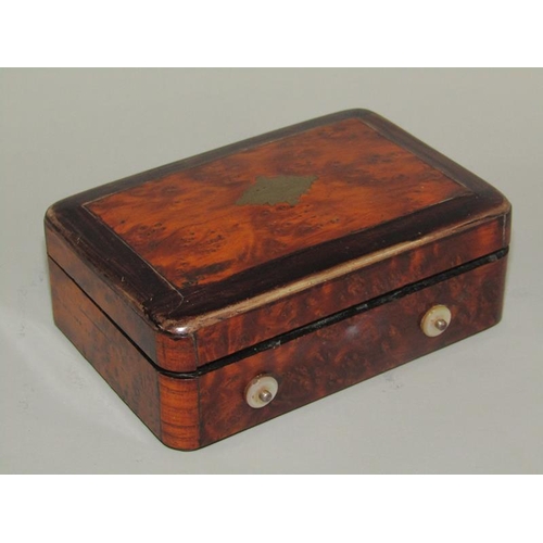 14 - A late 19c Swiss miniature music box in burr walnut cased with ebonised edging to the lid which has ... 