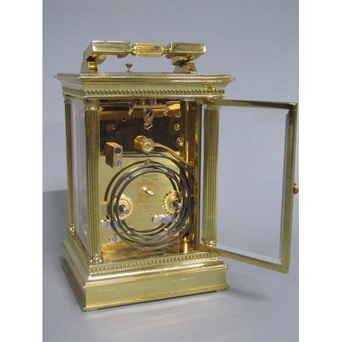 7 - A late 20c Swiss carriage clock by Matthew Norman in glazed brass Corinthian case with fluted column... 