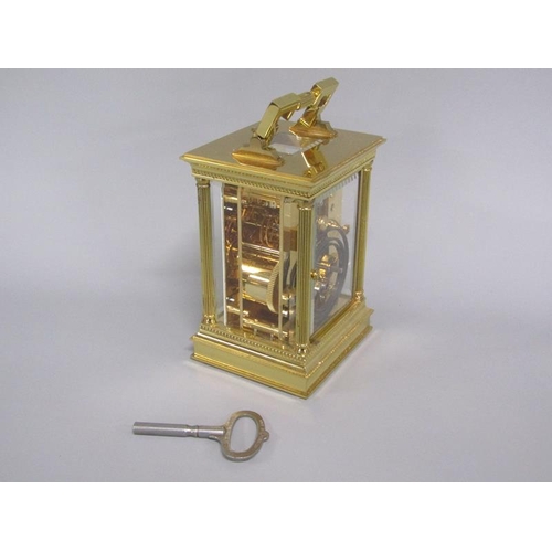 7 - A late 20c Swiss carriage clock by Matthew Norman in glazed brass Corinthian case with fluted column... 