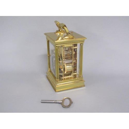 7 - A late 20c Swiss carriage clock by Matthew Norman in glazed brass Corinthian case with fluted column... 