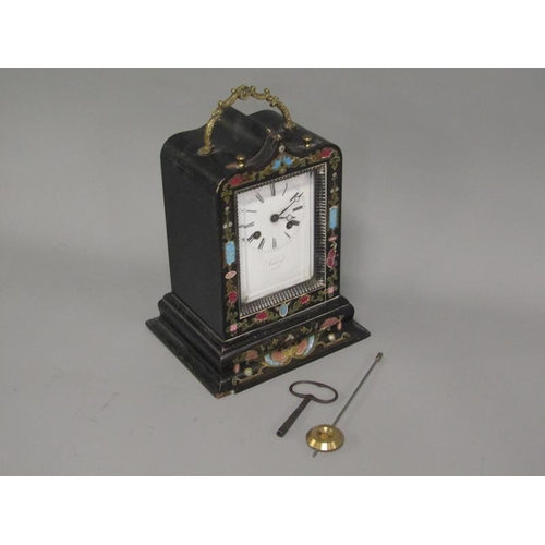 8 - A mid 19c French mantel clock by Valery of Paris in rectangular ebonised case with out swept base an... 