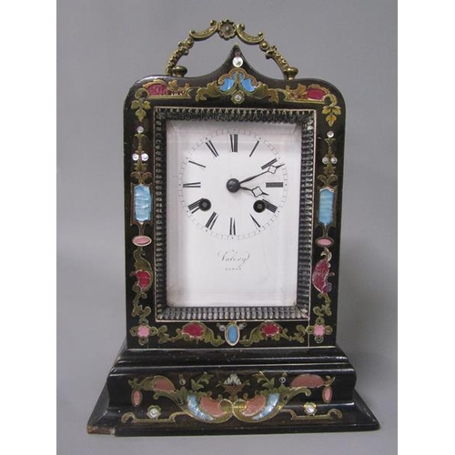 8 - A mid 19c French mantel clock by Valery of Paris in rectangular ebonised case with out swept base an... 