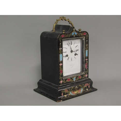 8 - A mid 19c French mantel clock by Valery of Paris in rectangular ebonised case with out swept base an... 