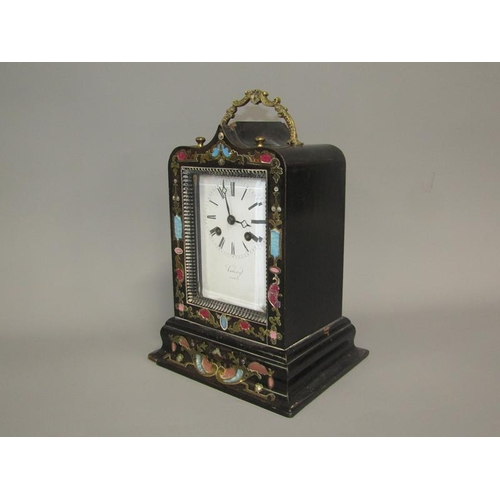 8 - A mid 19c French mantel clock by Valery of Paris in rectangular ebonised case with out swept base an... 