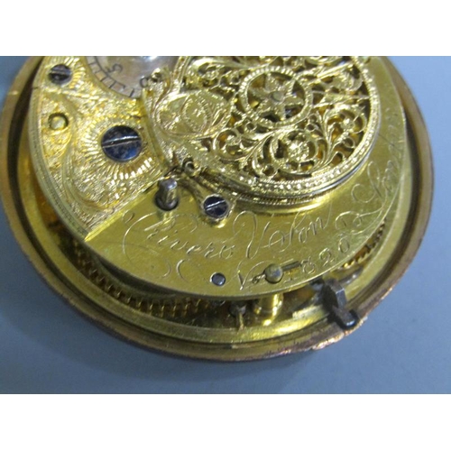 94 - An early 19c pair cased verge gents pocket watch, the movement signed Rivero & Son London and marked... 