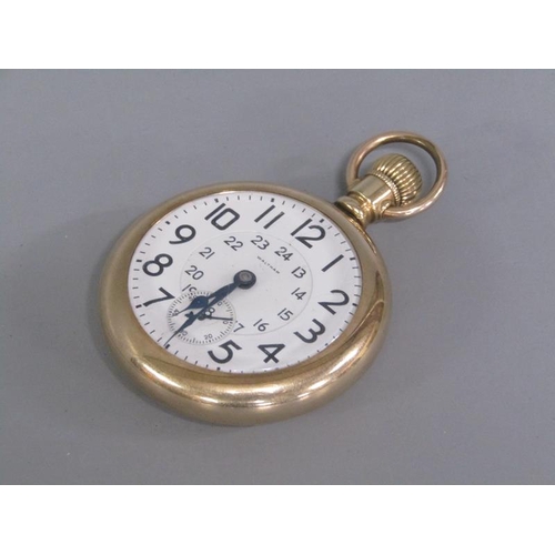 95 - An early 20c American gents keyless lever pocket watch by Waltham with compensated bi-metallic balan... 