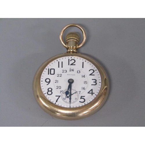 95 - An early 20c American gents keyless lever pocket watch by Waltham with compensated bi-metallic balan... 