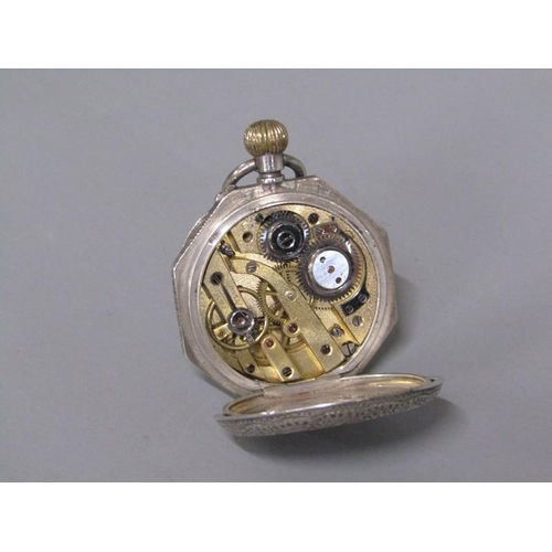 97 - An early 20c Swiss ladies fob watch with keyless Swiss bar movement with cylinder escapement.  The w... 