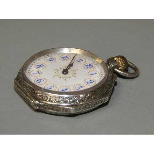 97 - An early 20c Swiss ladies fob watch with keyless Swiss bar movement with cylinder escapement.  The w... 