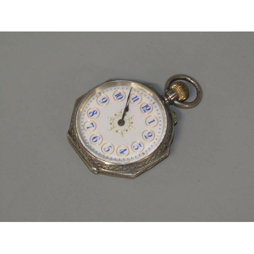 97 - An early 20c Swiss ladies fob watch with keyless Swiss bar movement with cylinder escapement.  The w... 