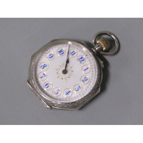 97 - An early 20c Swiss ladies fob watch with keyless Swiss bar movement with cylinder escapement.  The w... 